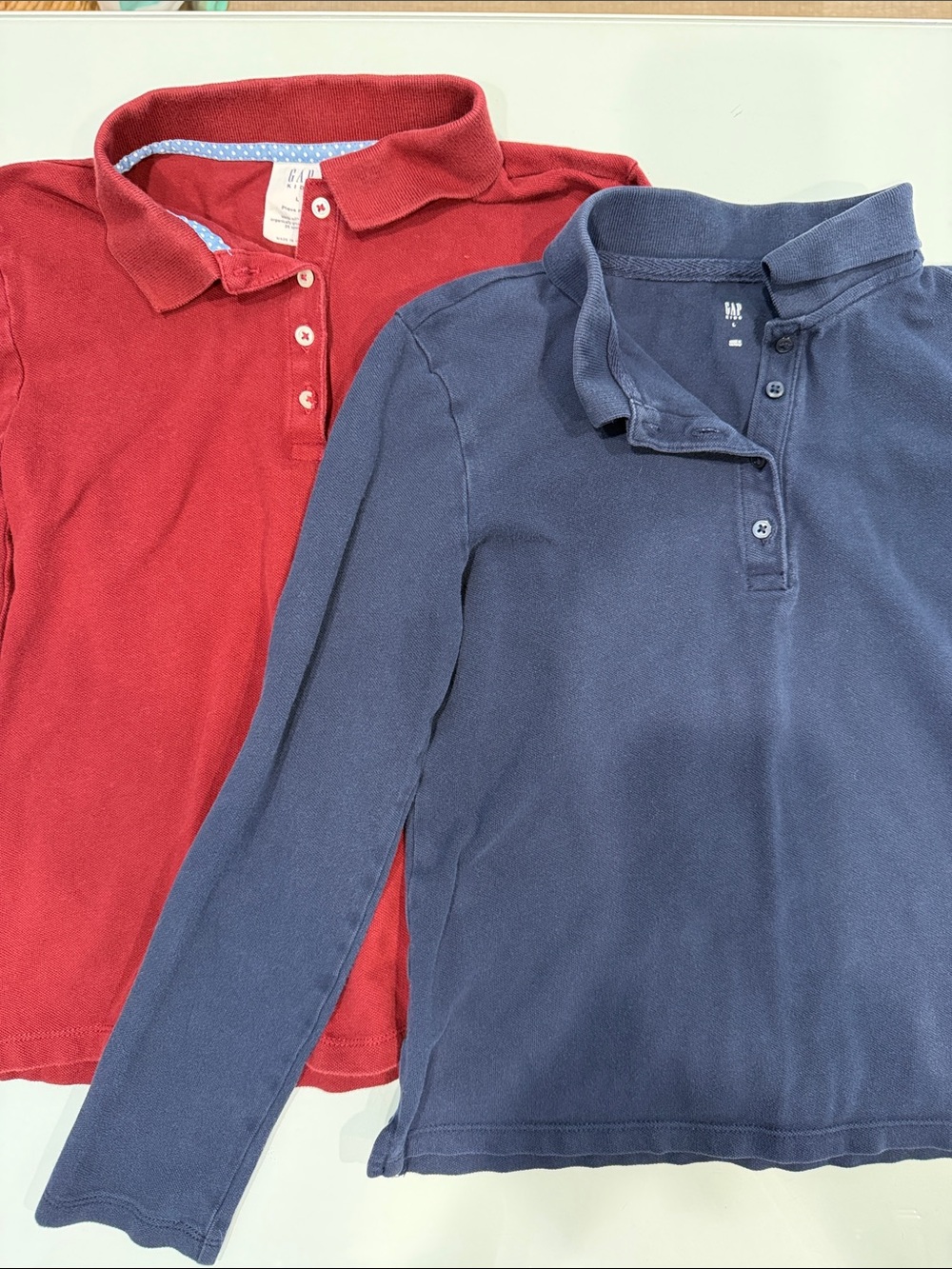 Lot of GAP Kids Long-Sleeve Polo Pair - Red & Navy (2 shirts)